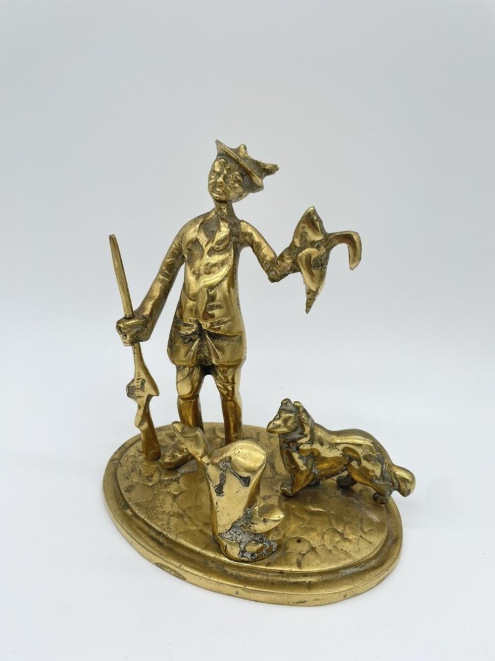 Vtg Heavy Brass Scottish Peasant Hunter w Dog Statue 4.4 lbs